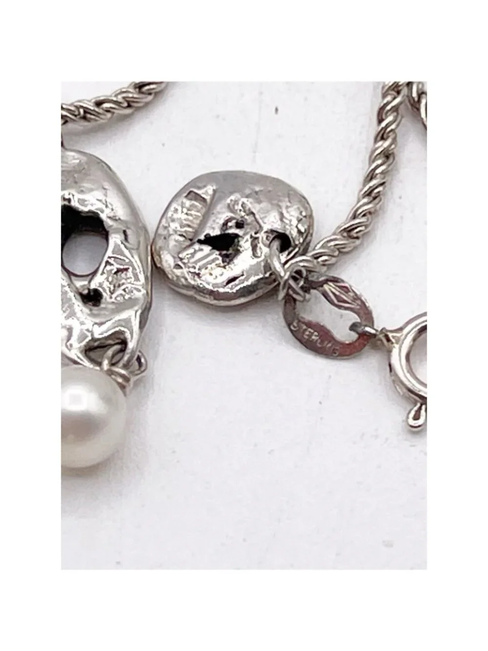 925 Sterling Silver Dainty Organic Openwork Pearl Pendant Necklace Minimalist